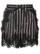 Sacai - Lace Trim Striped Shorts - Women - Cotton/nylon/cupro/rayon - 2, Black, Cotton/nylon/cupro/rayon