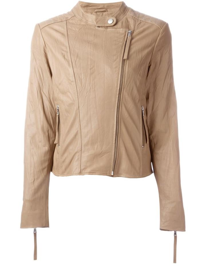 P.a.r.o.s.h. Creased Biker Jacket, Women's, Size: Medium, Nude/neutrals, Cotton/polyester/sheep Skin/shearling