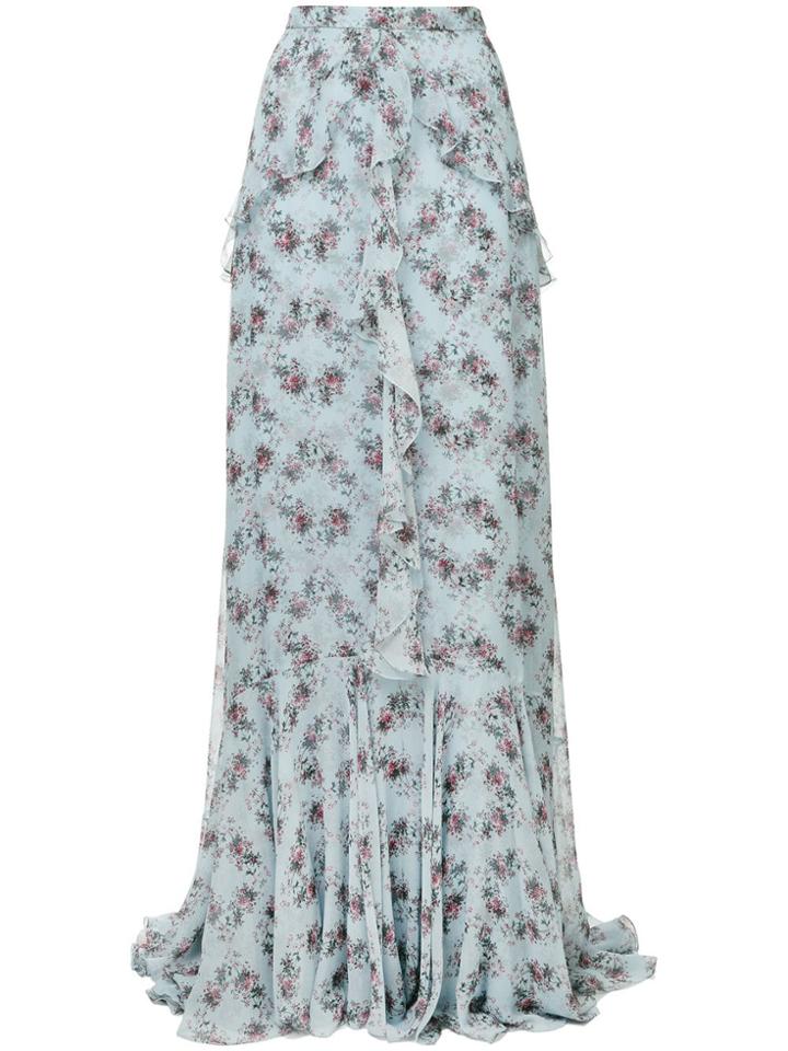 Erdem Floral Flared Maxi Skirt - Blue