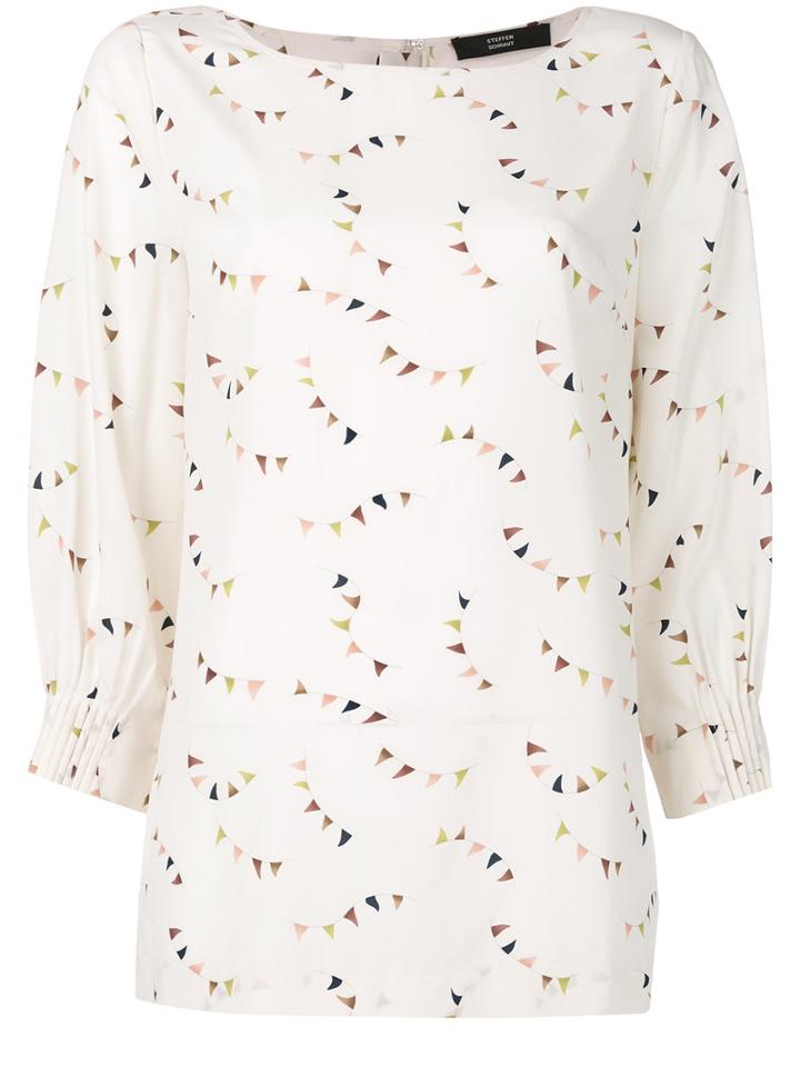 Steffen Schraut - Little Flags Print Blouse - Women - Silk/spandex/elastane - 42, White, Silk/spandex/elastane