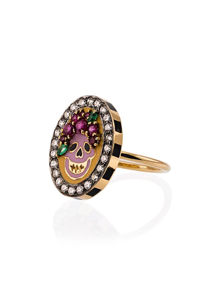 Holly Dyment 18k Yellow Gold Skull Diamond Sapphire Ring - Unavailable