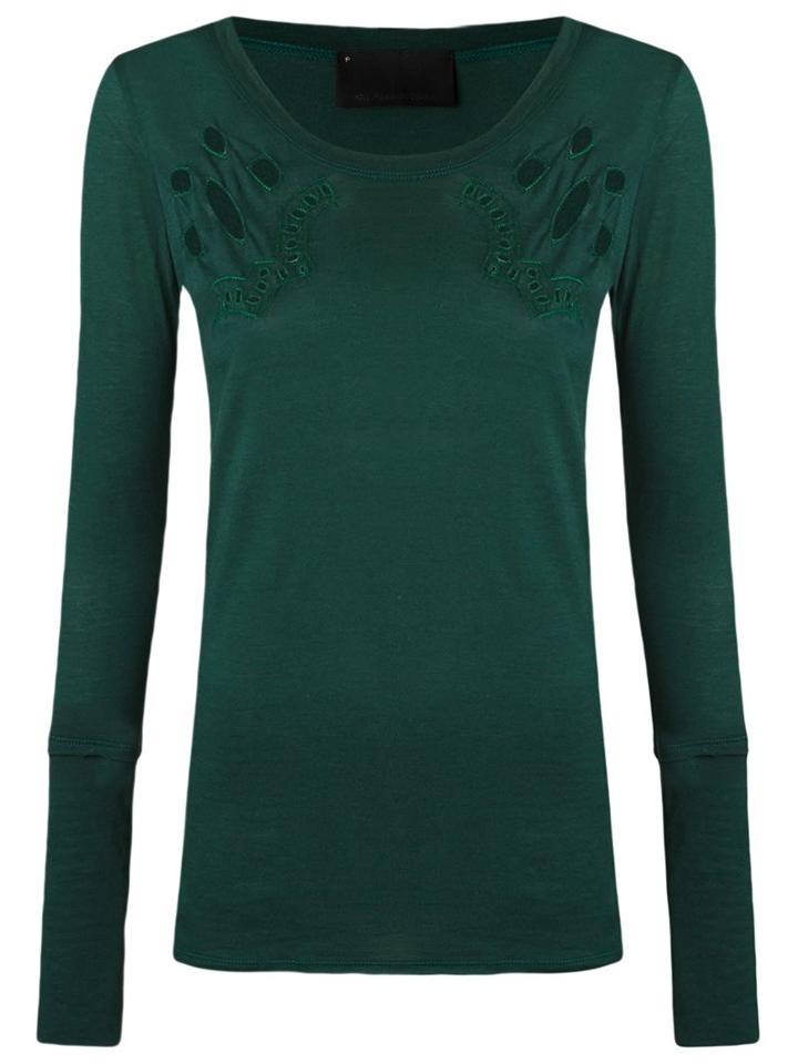Andrea Bogosian Round Neck Blouse, Women's, Size: P, Green, Cotton