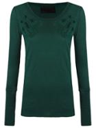 Andrea Bogosian Round Neck Blouse, Women's, Size: P, Green, Cotton