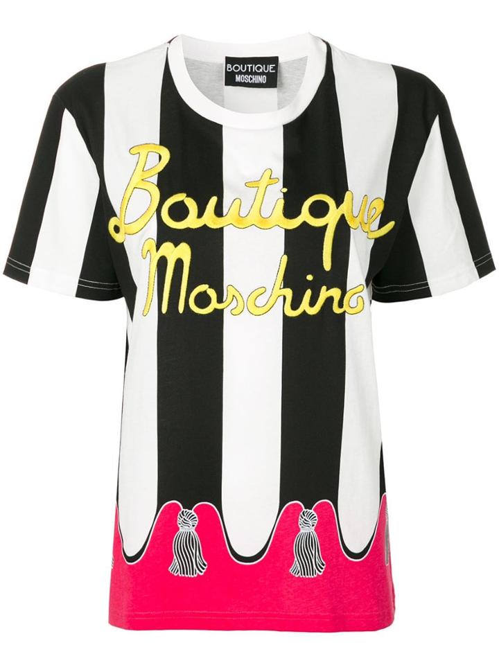 Boutique Moschino Branded Striped T-shirt - Black
