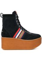 Tory Burch Striped Ankle Platform Boots - Blue