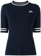Muveil Patch Figure Ribbed Sweatshirt, Women's, Size: 40, Blue, Cotton