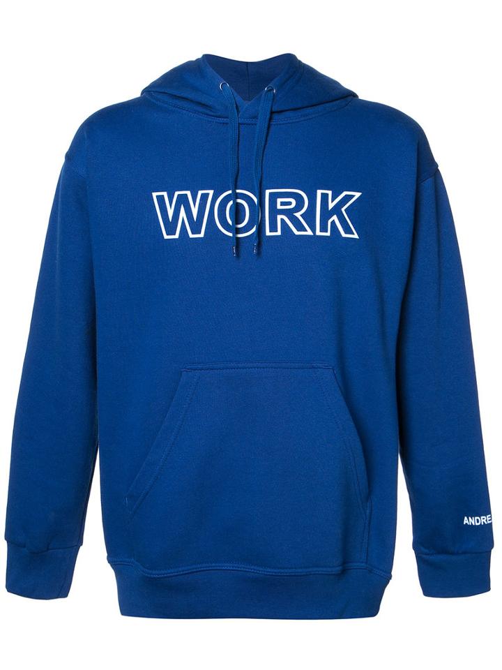 Andrea Crews - 'work' Print Hoodie - Men - Cotton/polyester - L, Blue, Cotton/polyester