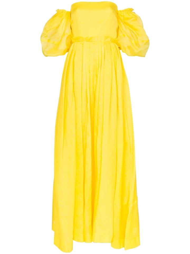 Loewe Off-shoulder Linen And Cotton Maxi-dress - Yellow