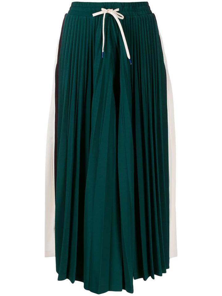 Facetasm Colour-block Pleated Skirt - Green