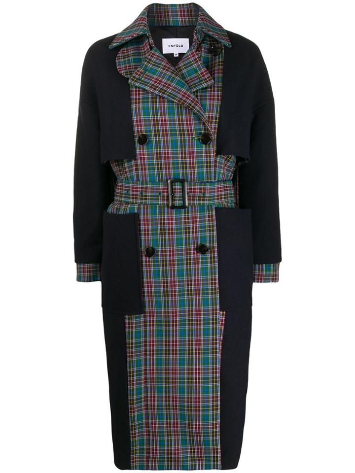 Enföld Contrast Panel Trench Coat - Blue
