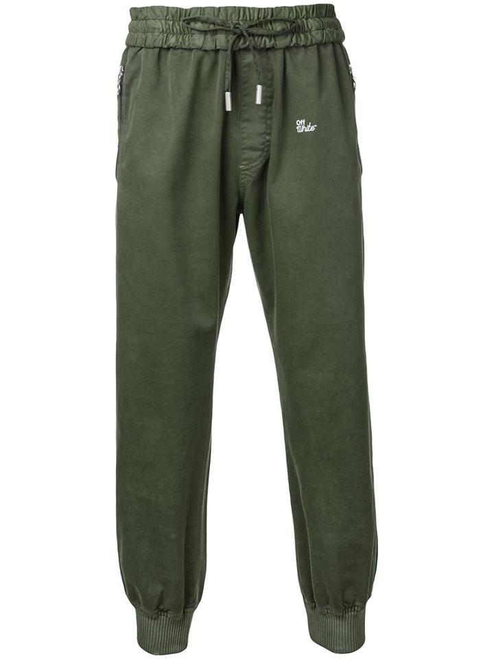 Off-white - Logo Drawstring Track Pants - Men - Cotton - L, Green, Cotton