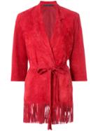 Simonetta Ravizza Fringe Trim Wrap Leather Jacket - Red
