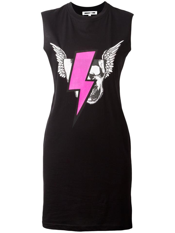 Mcq Alexander Mcqueen Print T-shirt Dress, Women's, Size: Xs, Black, Cotton