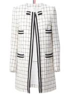 Thom Browne Checked Coat, Women's, Size: 48, White, Silk/cotton/wool