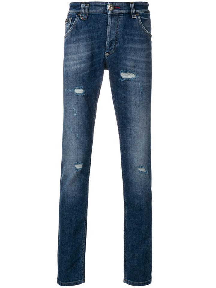 Philipp Plein Skinny Ripped Jeans - Blue