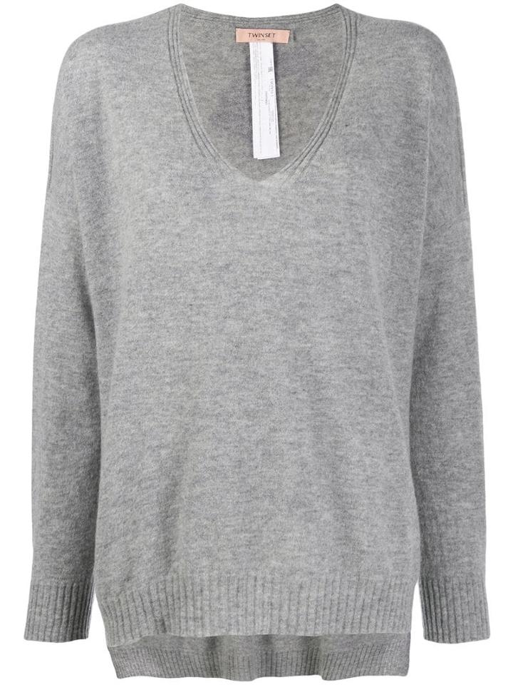 Twin-set Oversized V-neck Jumper - Grey