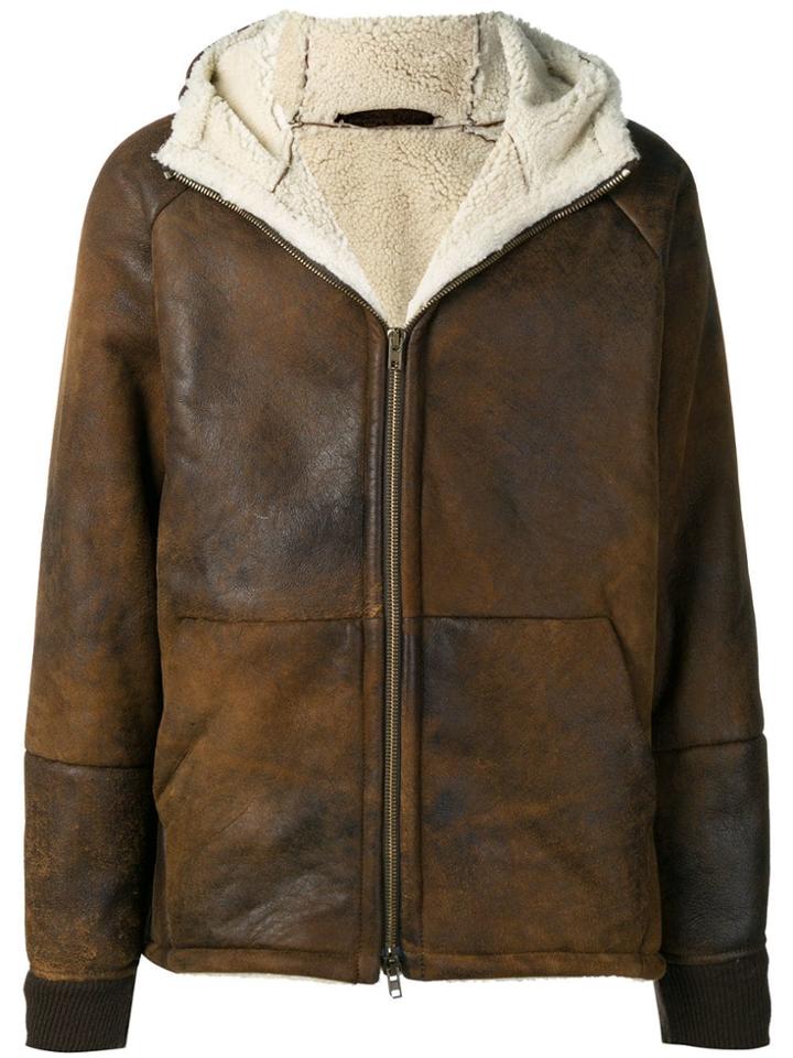 Salvatore Santoro Hooded Shearling Jacket - Brown