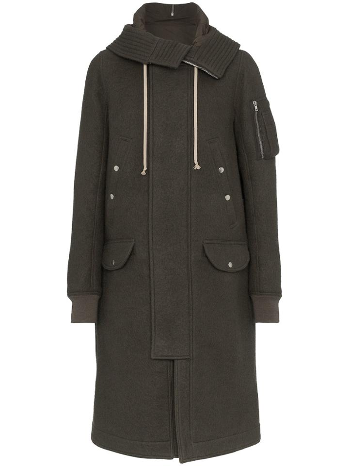 Rick Owens Mega Hood Virgin Wool Parka Coat - Grey