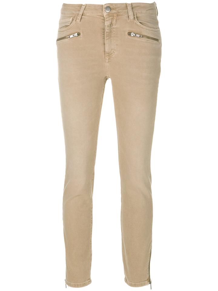 Closed Zip Detail Cropped Jeans - Brown