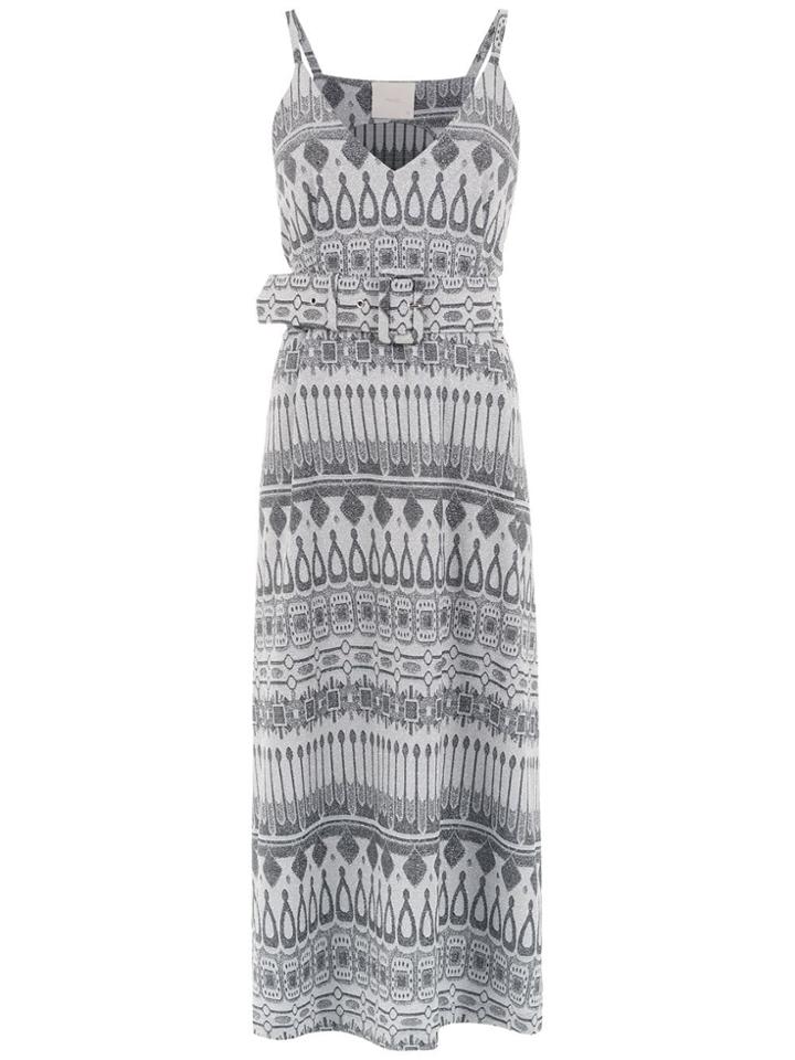 Framed Printed Midi Dress - Silver