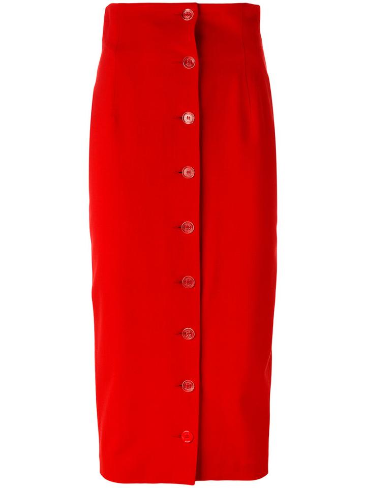 Off-white - Buttoned Pencil Skirt - Women - Polyester/spandex/elastane/viscose/wool - S, Red, Polyester/spandex/elastane/viscose/wool