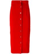 Off-white - Buttoned Pencil Skirt - Women - Polyester/spandex/elastane/viscose/wool - S, Red, Polyester/spandex/elastane/viscose/wool