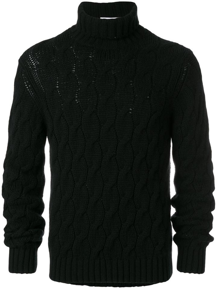 Cruciani Chunky Knit Roll Neck Jumper - Black