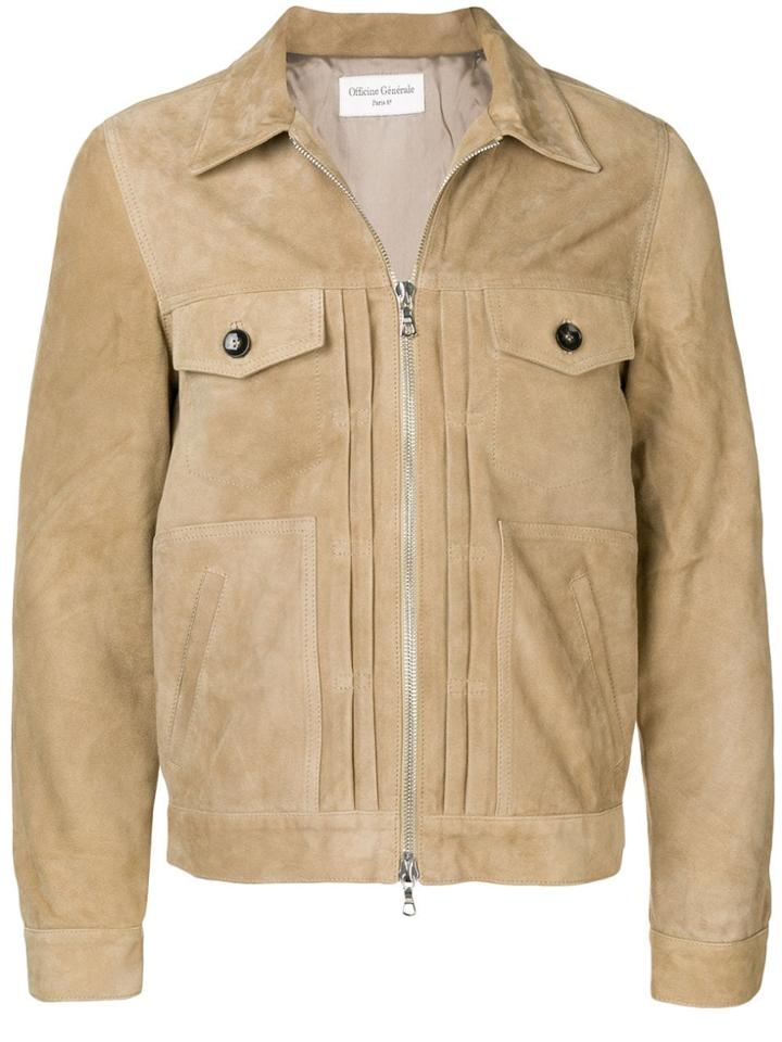 Officine Generale Slim-fit Leather Jacket - Neutrals