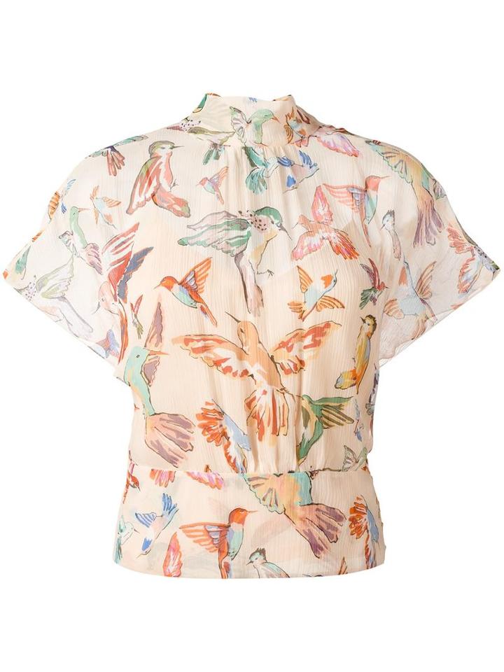 Red Valentino Hummingbird Print Blouse, Women's, Size: 44, Nude/neutrals, Polyester/silk