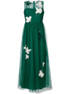 Red Valentino Flower Patch Tulle Dress - Green