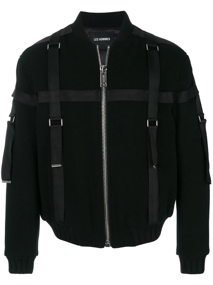 Les Hommes Buckle-strap Detail Bomber Jacket - Black