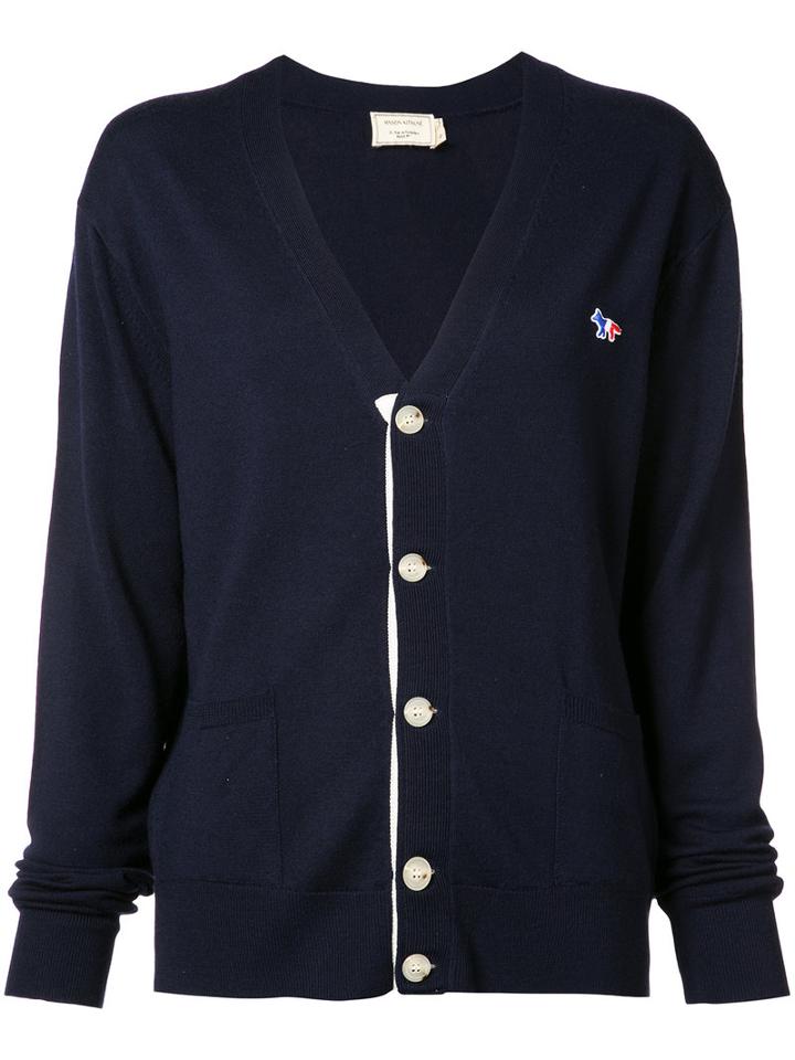Maison Kitsuné - Logo Cardigan - Women - Virgin Wool - Xs, Blue, Virgin Wool