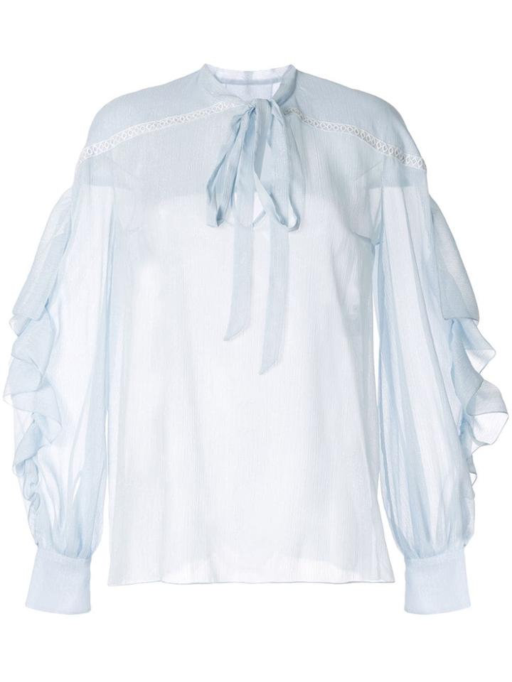 Ingie Paris Pussy-bow Sheer Blouse - Blue
