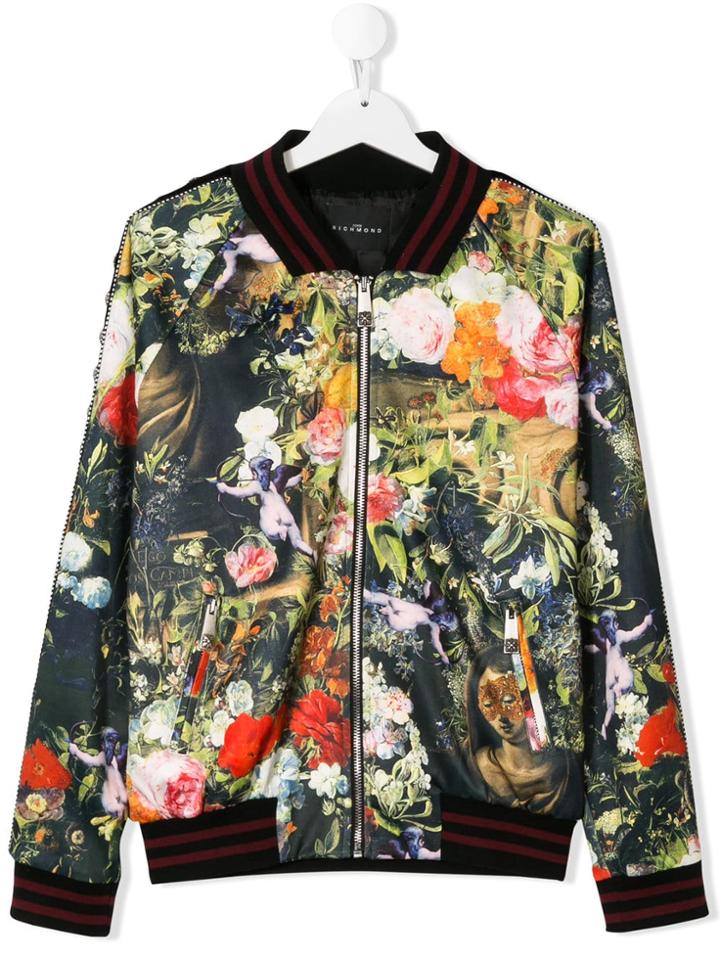 John Richmond Kids Floral Bomber Jacket - Green