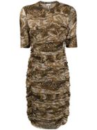 Ganni Ruched Graphic Snake Dress - Brown