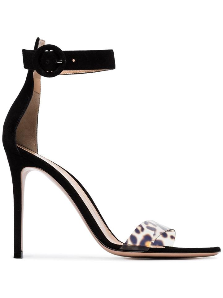 Gianvito Rossi Black And Leopard Print Portofino 105 Suede Sandals