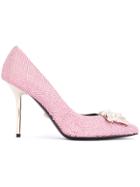 Versace Embellished Medusa Pumps - Pink & Purple