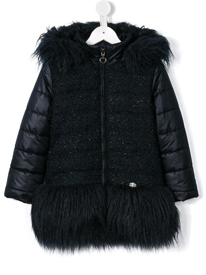 Ki 6 Kids Bouclé And Faux Fur Padded Coat, Girl's, Size: 10 Yrs, Blue