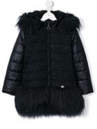 Ki 6 Kids Bouclé And Faux Fur Padded Coat, Girl's, Size: 10 Yrs, Blue