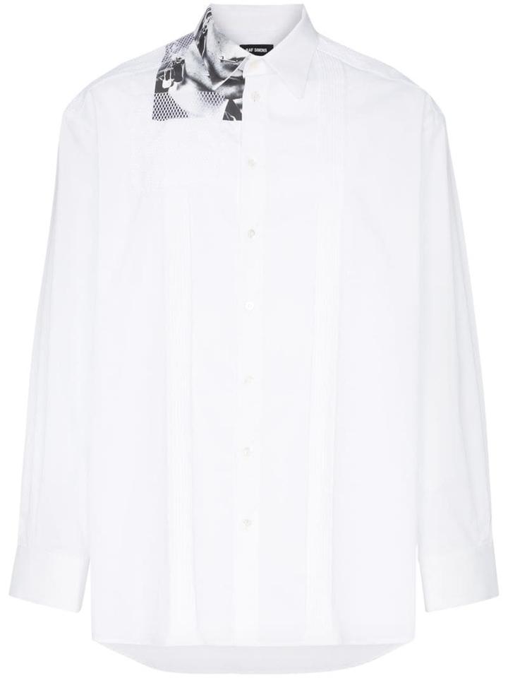 Raf Simons Graphic Print Long Cotton Shirt - White