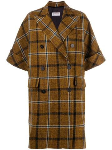 Alberto Biani Checked Double-breasted Coat - Brown