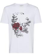 Alexander Mcqueen White Cotton Rose Skull Print T Shirt
