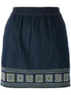 Vanessa Bruno Athé Embroidered Denim Skirt, Women's, Size: 40, Blue, Cotton/polyester