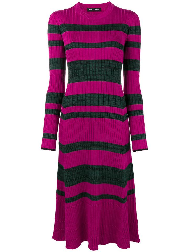 Proenza Schouler - Striped Ribbed Dress - Women - Silk/viscose/cashmere/wool - M, Pink/purple, Silk/viscose/cashmere/wool