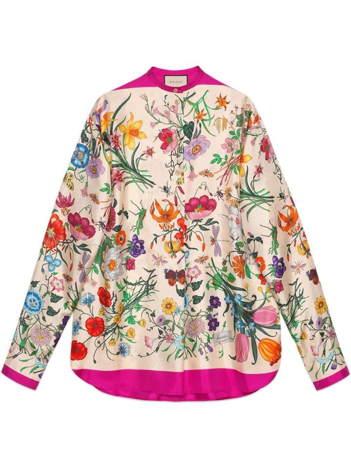 Gucci Oversize Shirt With Flora Print - Neutrals