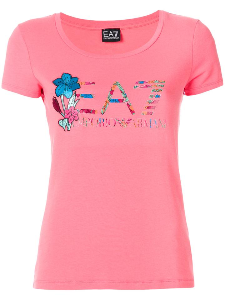Ea7 Emporio Armani Floral Logo Print T-shirt - Pink & Purple