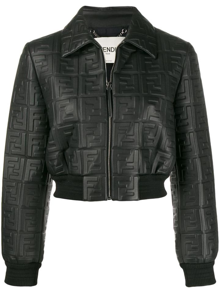 Fendi Cropped Logo Embossed Jacket - Black