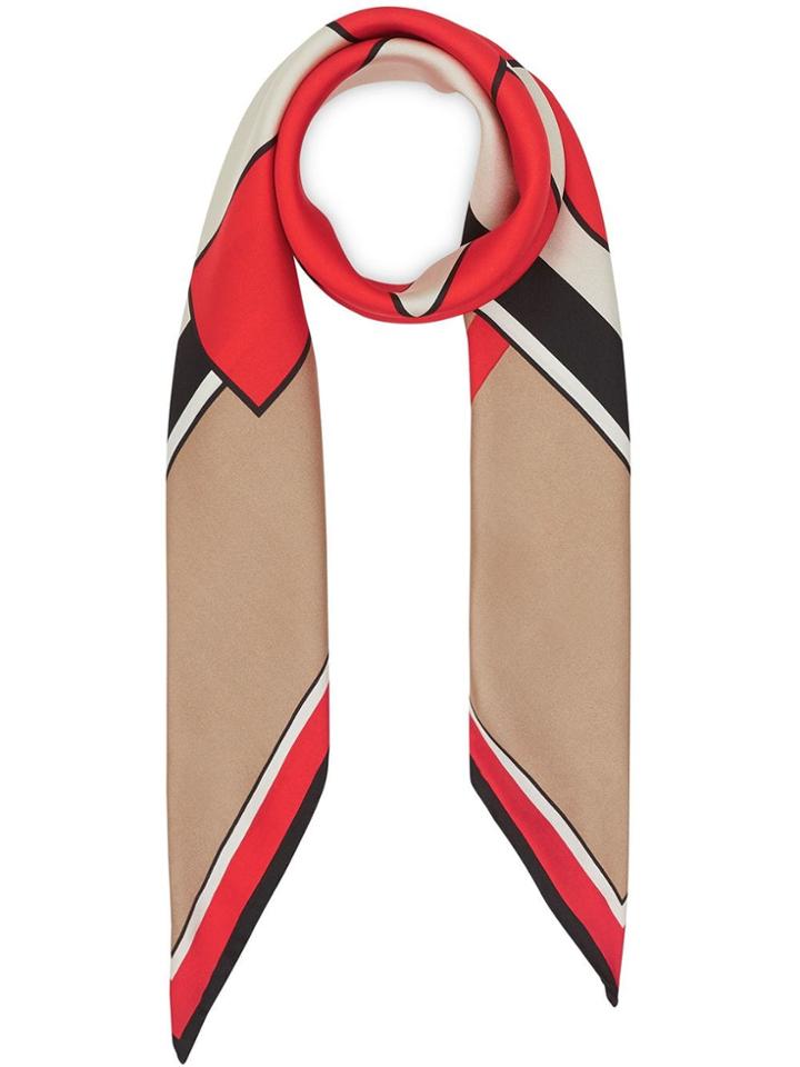 Burberry Monogram And Icon Stripe Print Silk Square Scarf - Neutrals
