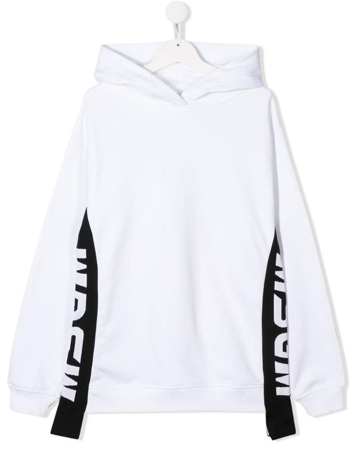Msgm Teen Logo Panel Hoodie - White