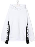 Msgm Teen Logo Panel Hoodie - White